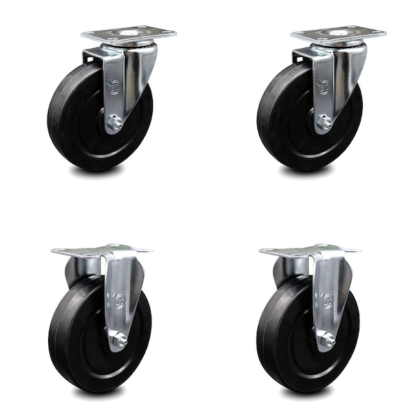 5 Inch Soft Rubber Wheel Swivel Top Plate Caster Set with 2 Rigid
